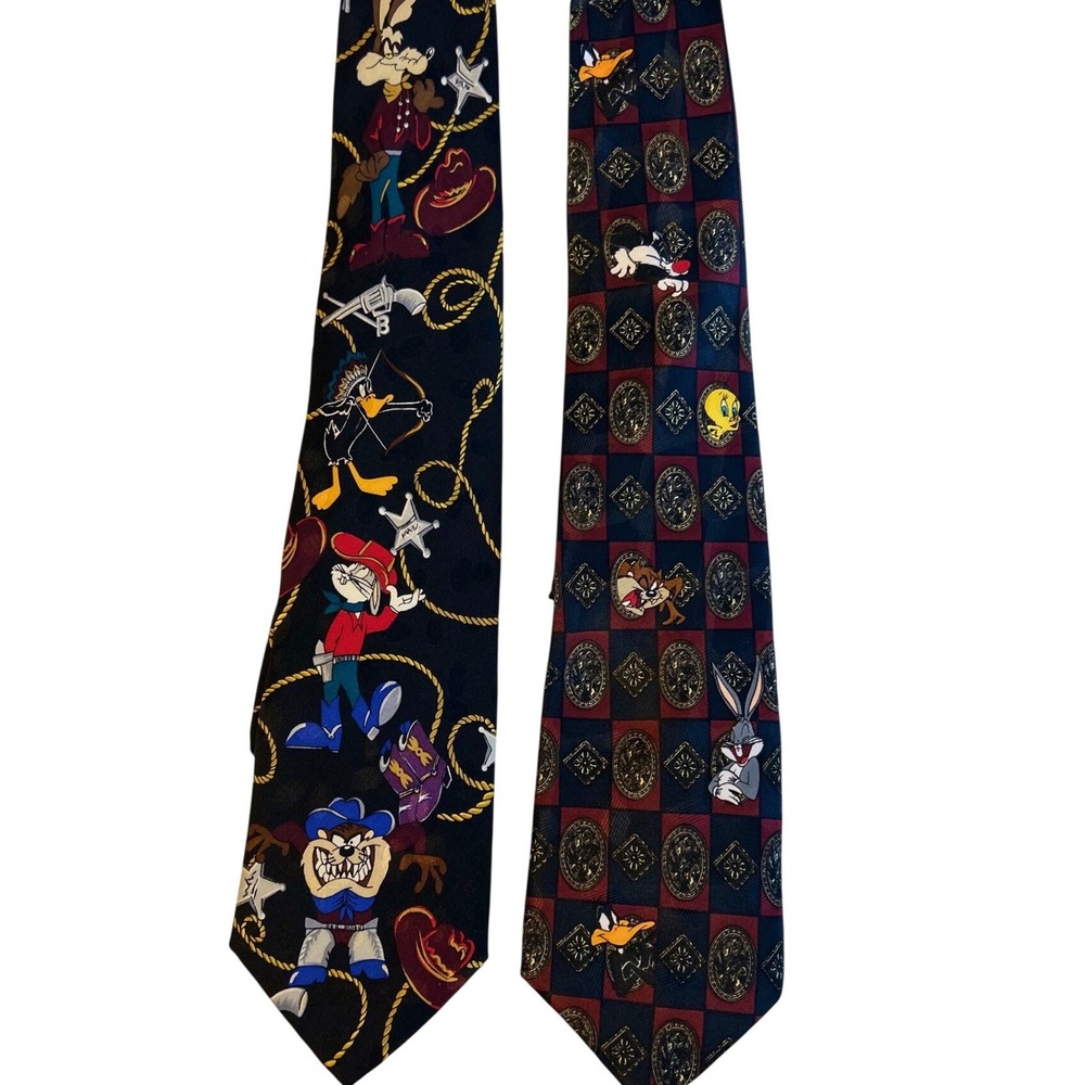 Vintage Looney Tunes Ties Bugs Bunny Wile Coyote Set Of‎ 2